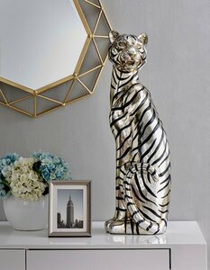 Leonique Dekofigur Sitzender Tiger, Dekoobjekt, Höhe 74cm, Silberfarben