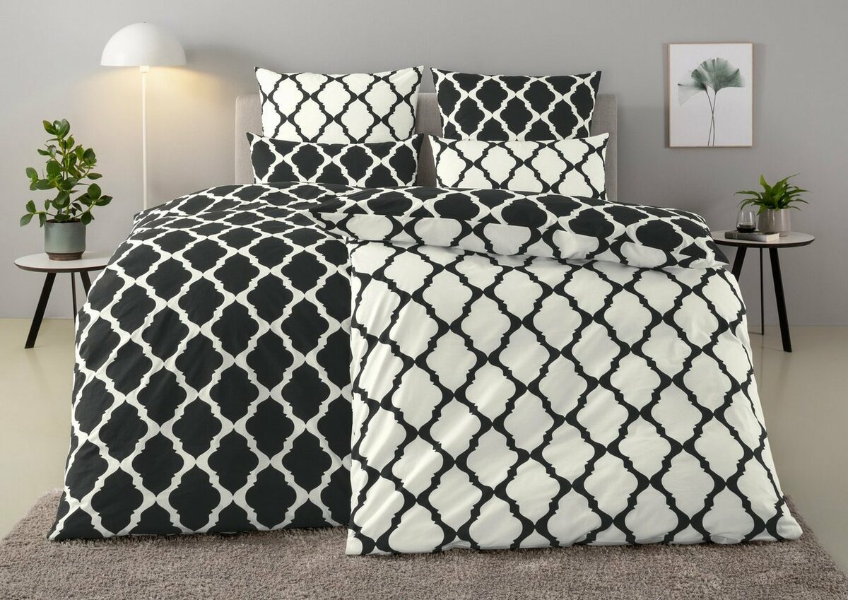 Bild 1 von Wendebettwäsche Alba in Gr. 135x200 oder 155x220 cm, Home affaire, Renforcé, 3 teilig, Bettwäsche mit Wendeoptik, in verschiedenen Qualitäten, Baumwolle, Schwarz