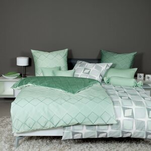 Wendebettwäsche J. D. 87053 in Gr. 135x200, 155x220 oder 200x200 cm, Janine, Mako-Satin, 2 teilig, Bettwäsche aus Baumwolle, Bettwäsche mit Rauten-Design, Grün