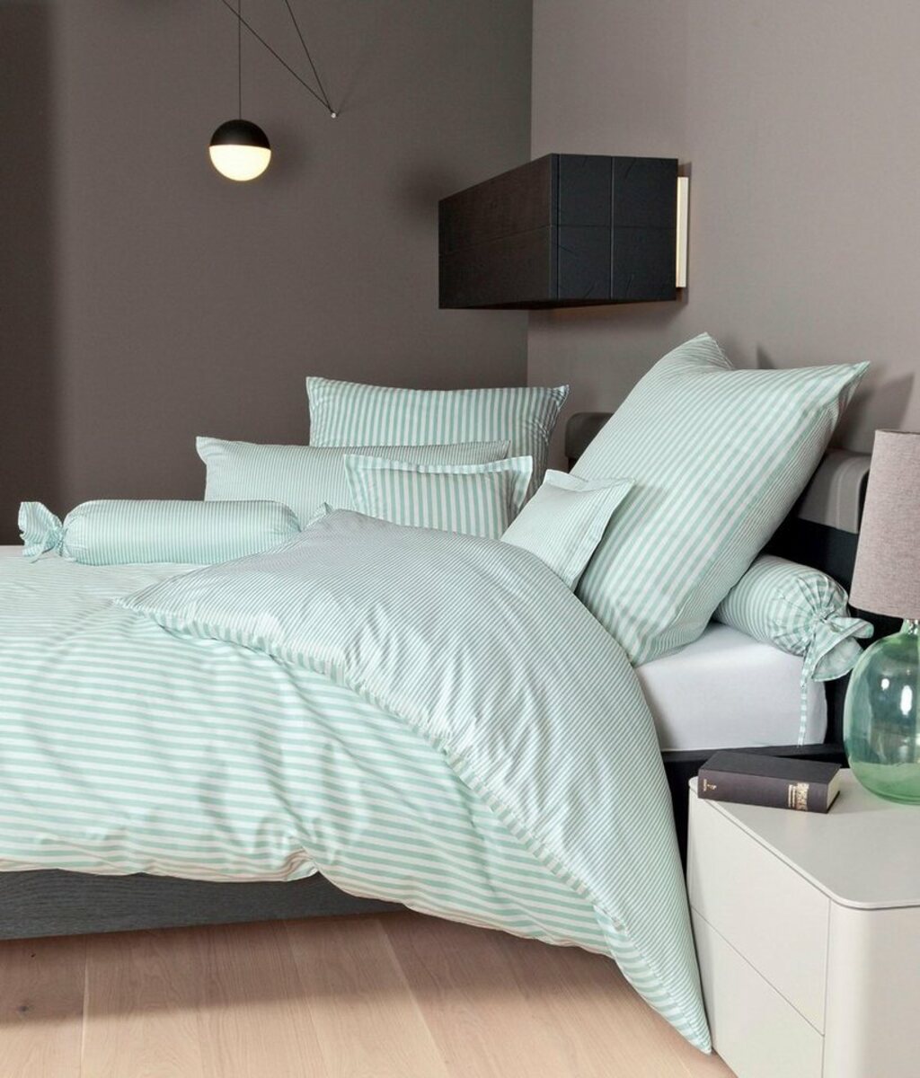 Bild 1 von Wendebettwäsche modernclassic 3912, 100% Baumwolle, Janine, Mako-Satin, 2 teilig, mit Reißverschluss, Streifen Design, Grün
