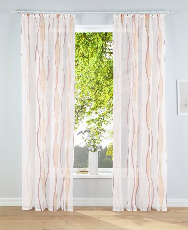 Bild 1 von Gardine Dimona, my home, Kräuselband (2 St), transparent, Voile, 2er-Set, Voile, Polyester, Wellen, Beige