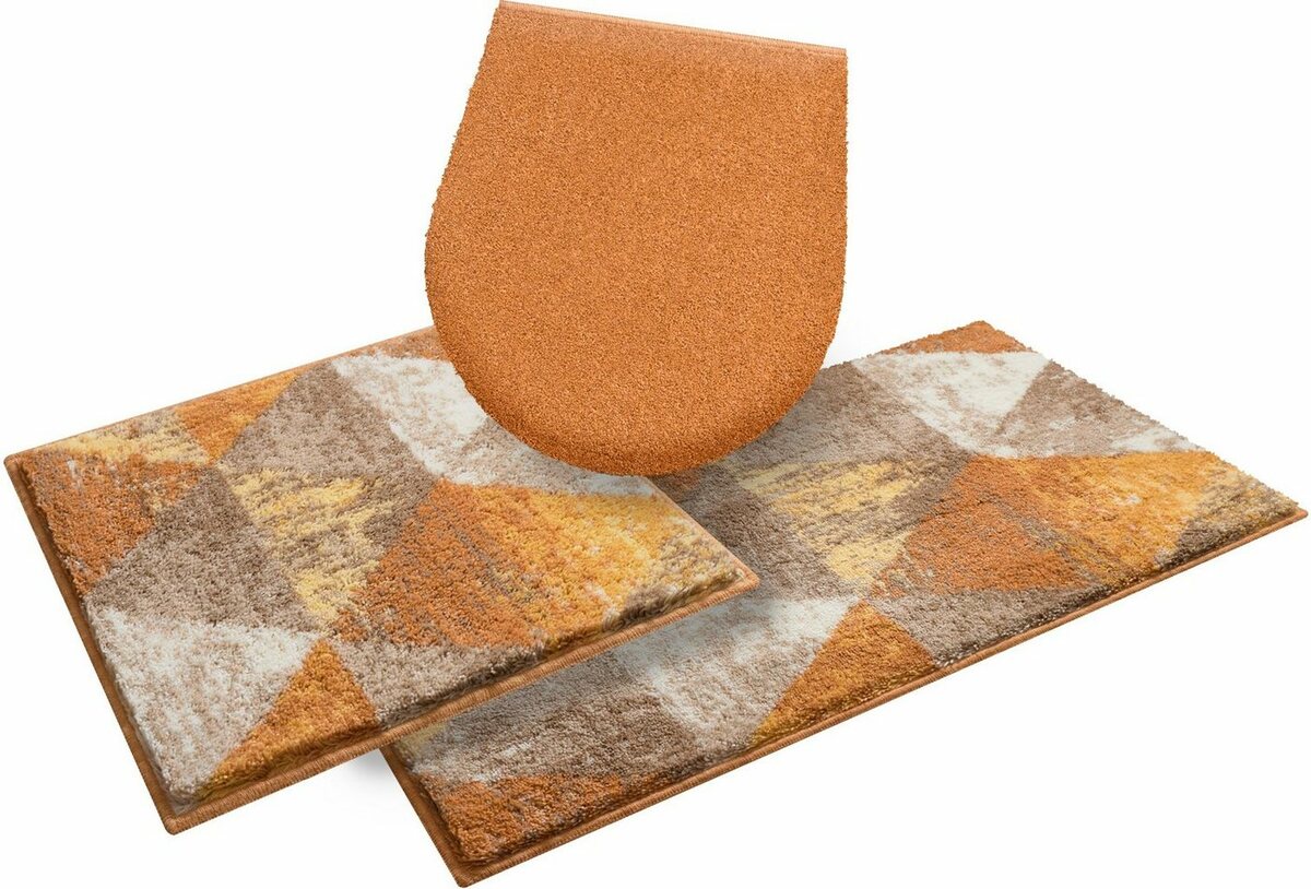 Bild 1 von Badematte Curati Grund, Höhe 20 mm, rutschhemmend beschichtet, strapazierfähig, Polyacryl, rechteckig, 3-tlg. Hänge-WC Set, weiche Haptik, Beige