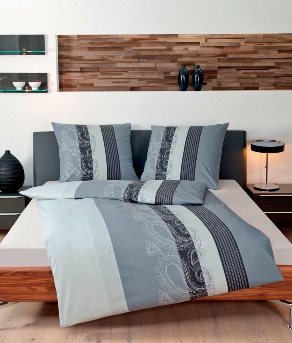 Bild 1 von Bettwäsche DAVOS 6456 in Gr. 135x200 oder 155x220 cm, Paisley Bordüre, Janine, Mako-Satin, 2 teilig, elegante Bettwäsche aus Baumwolle, in verschiedenen Qualitäten, Grau|silberfarben