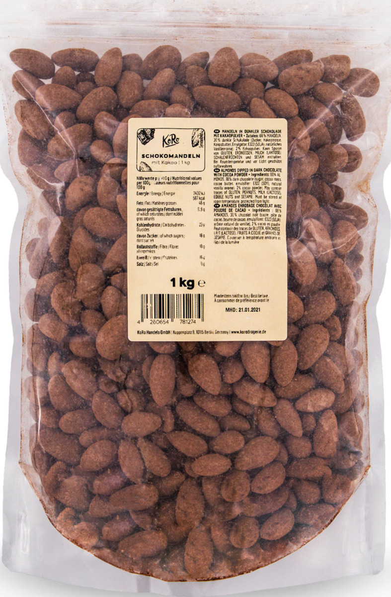 Bild 1 von KoRo Mandeln in dunkler Schokolade mit Kakao