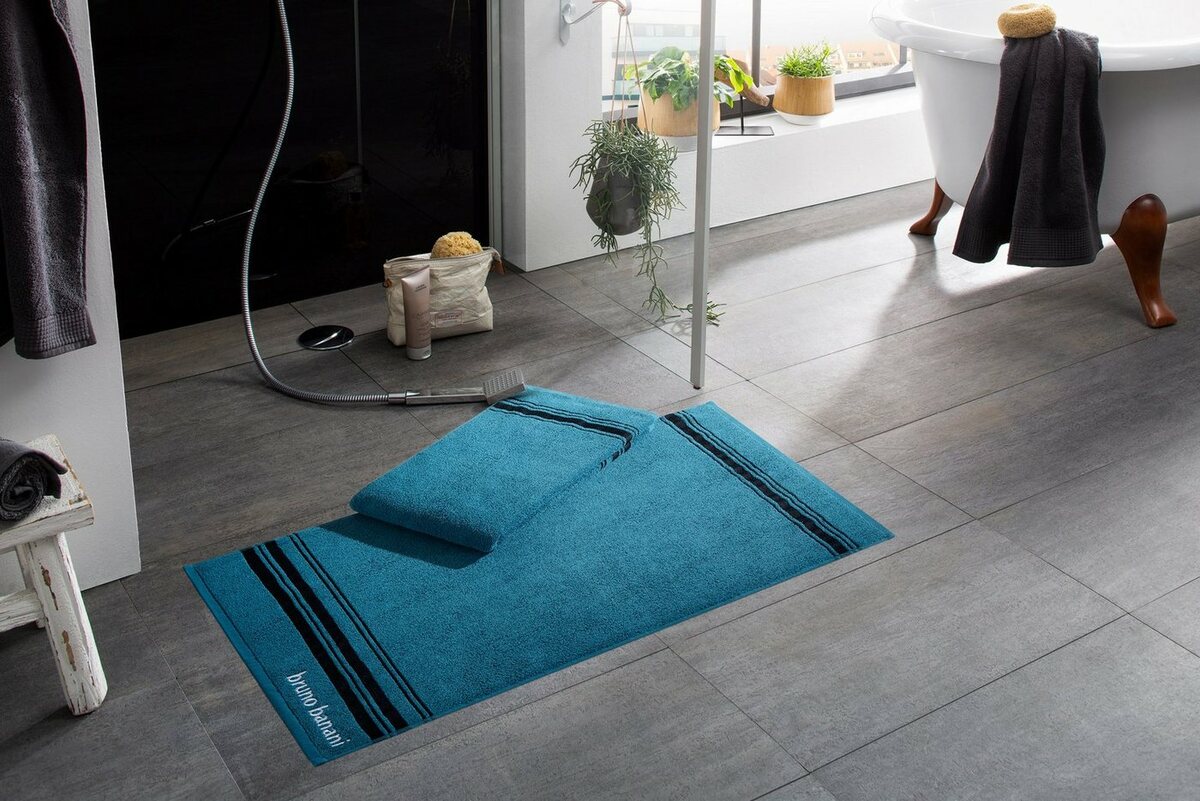 Bild 1 von Badematte Daniel Bruno Banani, Höhe 4 mm, beidseitig nutzbar, schnell trocknend, strapazierfähig, Baumwolle, rechteckig, farbige Bordüre, besonders saugfähig, Badteppich, Hotelmatte, Blau