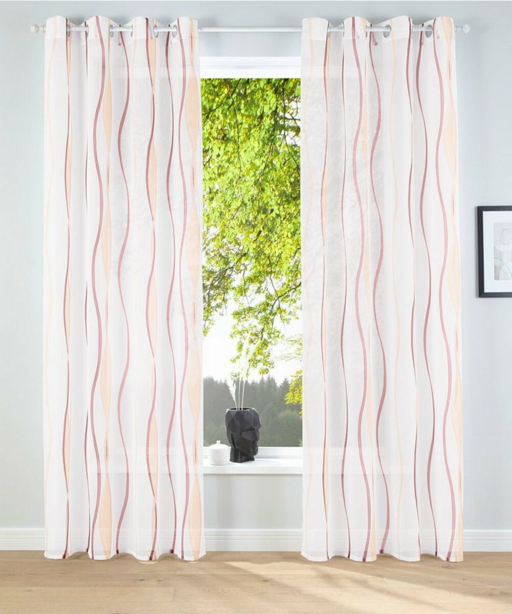 Bild 1 von Gardine Dimona, my home, Ösen (2 St), transparent, Voile, 2-er Set, transparent, Voile, Polyester, Wellen, Beige