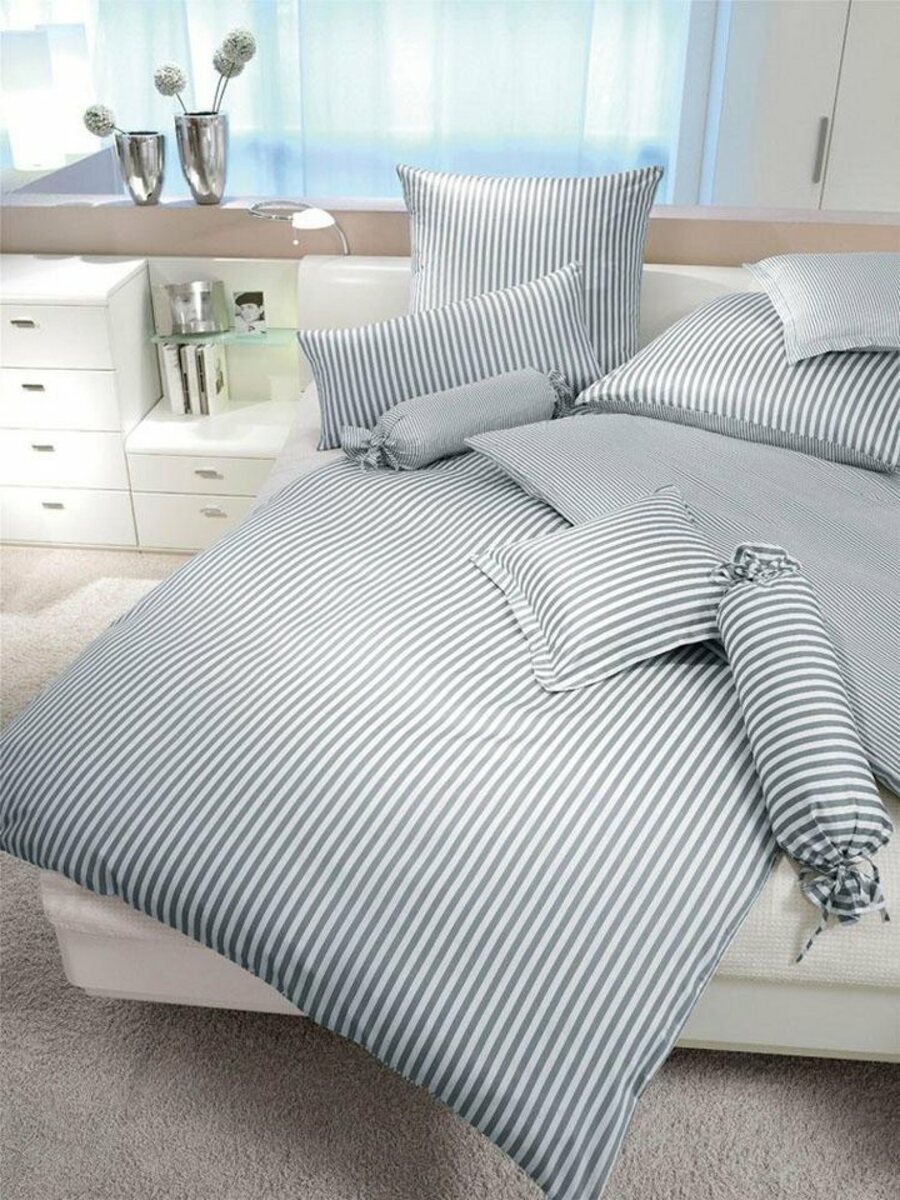 Bild 1 von Wendebettwäsche modernclassic 3912, 100% Baumwolle, Janine, Mako-Satin, 2 teilig, mit Reißverschluss, Streifen Design, Grau