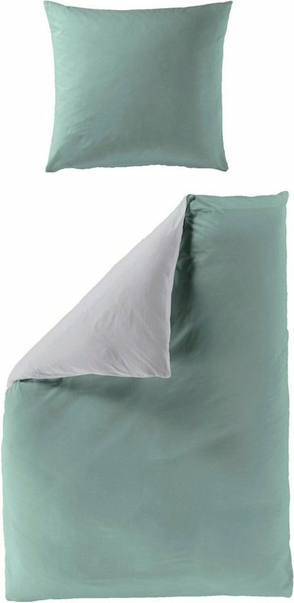 Bild 1 von Wendebettwäsche Modern Uni in Gr. 135x200 oder 155x220 cm, BIERBAUM, Renforcé, 3 teilig, Bettwäsche aus Baumwolle, moderne Bettwäsche mit Wendeoptik, Grün