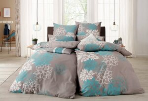 Bettwäsche Susan in Gr. 135x200 oder 155x220 cm, Home affaire, Linon, 2 teilig, Bettwäsche mit Baumwolle, romantische Bettwäsche mit Blumen, Blau|grau