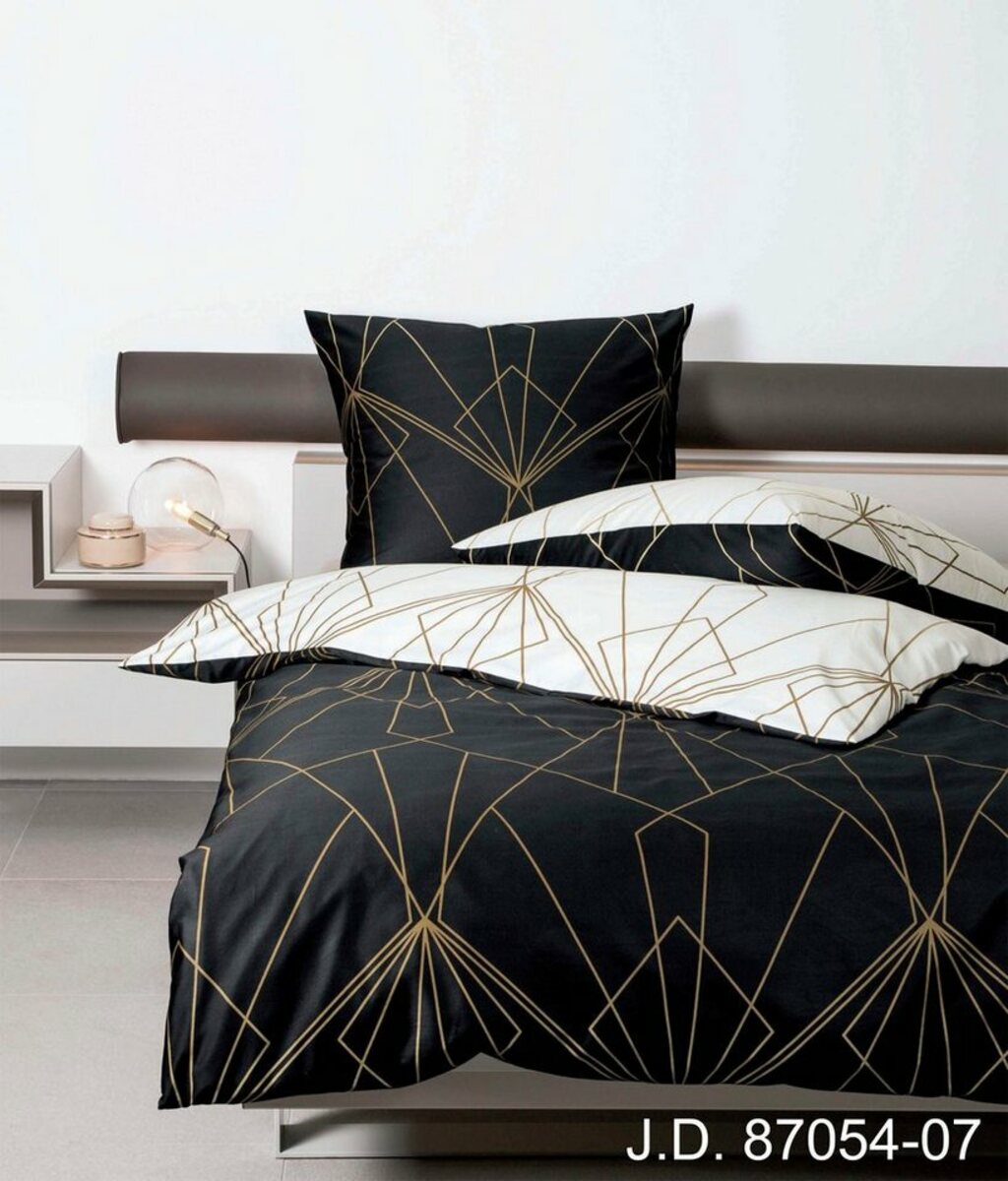 Bild 1 von Wendebettwäsche J. D. 87054 in Gr. 135x200, 155x220 oder 200x200 cm, Janine, Mako-Satin, 3 teilig, Bettwäsche aus Baumwolle mit grafischem Muster, Markenreißverschluss, Braun|schwarz