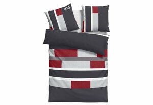 Bettwäsche Etienne in Gr. 135x200 oder 155x220 cm, H.I.S, Linon, 2 teilig, Bettwäsche aus Baumwolle, zeitlose Bettwäsche mit Streifen-Design, Grau|rot