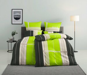 Bettwäsche Golfi in Gr. 135x200 oder 155x220 cm, H.I.S, Biber, 2 teilig, Bettwäsche aus Baumwolle, sportliche Bettwäsche mit Streifen, Grün