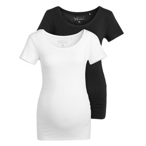 2 Damen Umstands-T-Shirts mit Raffung SCHWARZ / WEISS