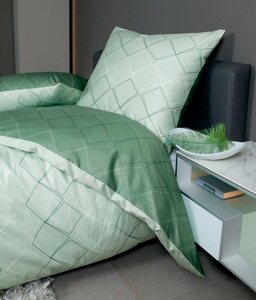 Wendebettwäsche J. D. 87053 in Gr. 135x200, 155x220 oder 200x200 cm, Janine, Mako-Satin, 2 teilig, Bettwäsche aus Baumwolle, Bettwäsche mit Rauten-Design, Grün