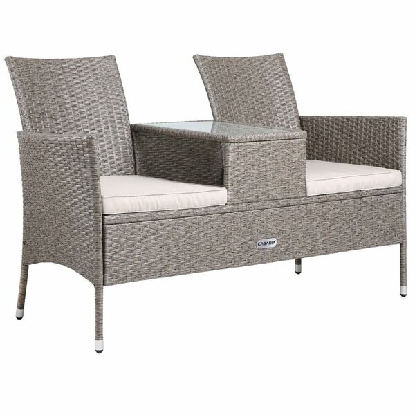 Bild 1 von Casaria® Polyrattan-Bank Creme mit Tisch 132x51x88cm