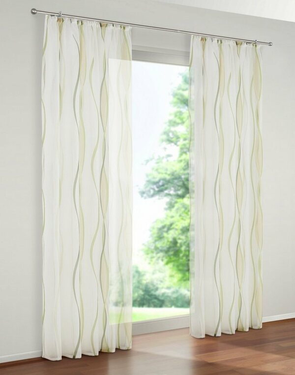 Bild 1 von Gardine Dimona, my home, Kräuselband (2 St), transparent, Voile, 2er-Set, Voile, Polyester, Wellen, Beige|grün