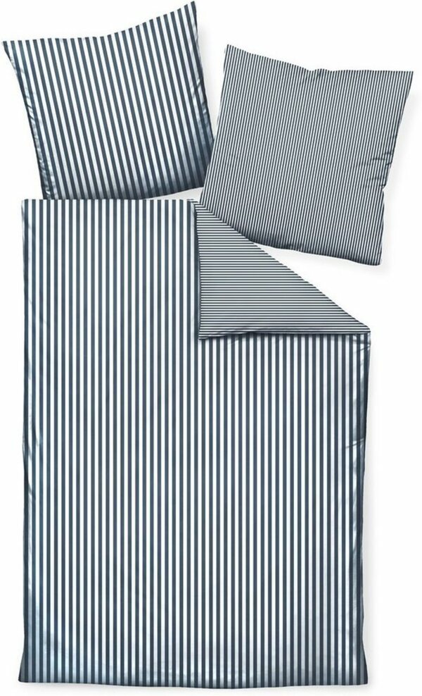 Bild 1 von Wendebettwäsche modernclassic 3912, 100% Baumwolle, Janine, Mako-Satin, 2 teilig, mit Reißverschluss, Streifen Design, Blau