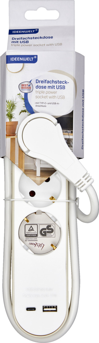 Bild 1 von IDEENWELT Best Basics Dreifachsteckdose mit USB