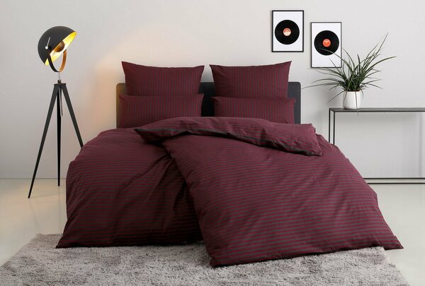 Bild 1 von Bettwäsche Jassen in Gr. 135x200 oder 155x220 cm, Bruno Banani, Biber, 3 teilig, moderne Bettwäsche aus Baumwolle, Bettwäsche mit Streifen-Design, Rot