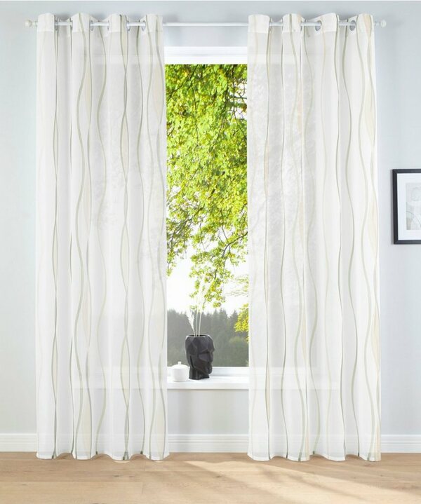 Bild 1 von Gardine Dimona, my home, Ösen (2 St), transparent, Voile, 2-er Set, transparent, Voile, Polyester, Wellen, Beige|grün