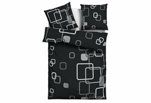 Bettwäsche Quadro in Gr. 135x200 oder 155x220 cm, my home, Linon, 2 teilig, moderne Bettwäsche aus Baumwolle, Bettwäsche mit grafischem Muster, Schwarz