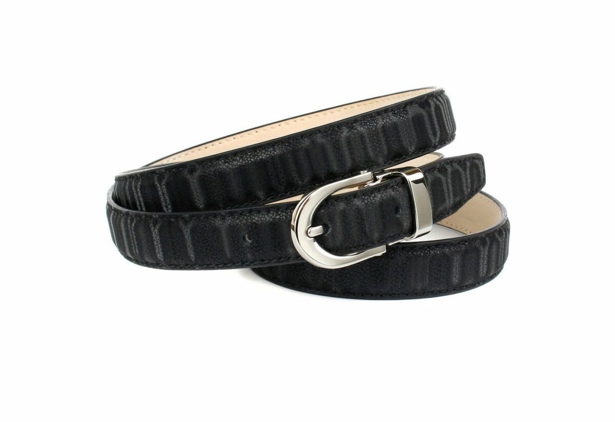 Bild 1 von Anthoni Crown Ledergürtel Femininer Gürtel aus innovativem Leder in Streifen-Optik, Schwarz