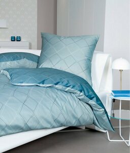 Wendebettwäsche J. D. 87053 in Gr. 135x200, 155x220 oder 200x200 cm, Janine, Mako-Satin, 2 teilig, Bettwäsche aus Baumwolle, Bettwäsche mit Rauten-Design, Blau