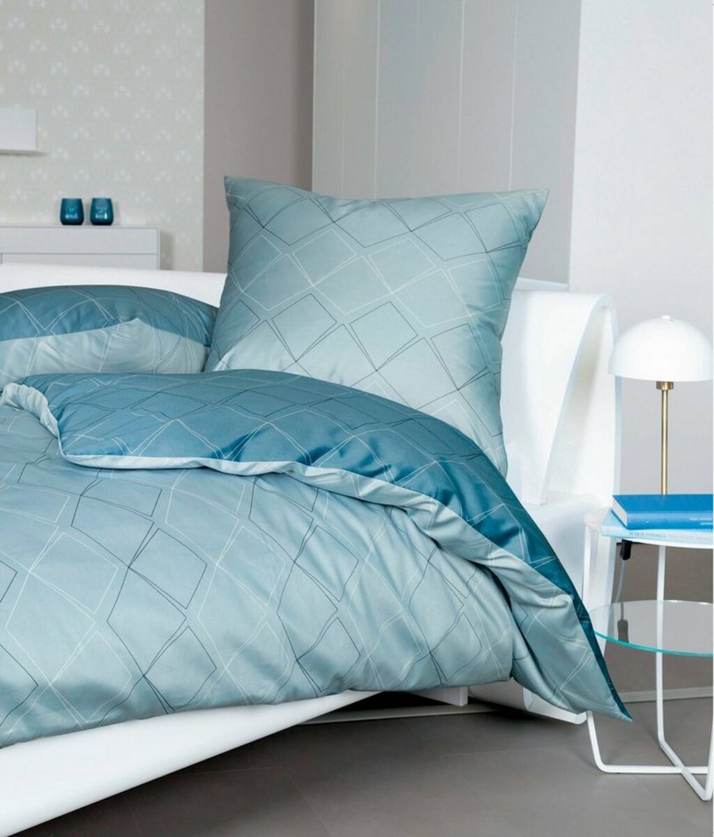 Bild 1 von Wendebettwäsche J. D. 87053 in Gr. 135x200, 155x220 oder 200x200 cm, Janine, Mako-Satin, 2 teilig, Bettwäsche aus Baumwolle, Bettwäsche mit Rauten-Design, Blau