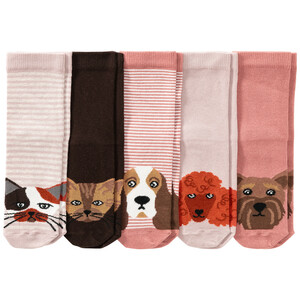 5 Paar Baby Socken mit Tier-Motiven ALTROSA / BEIGE / DUNKELBRAUN