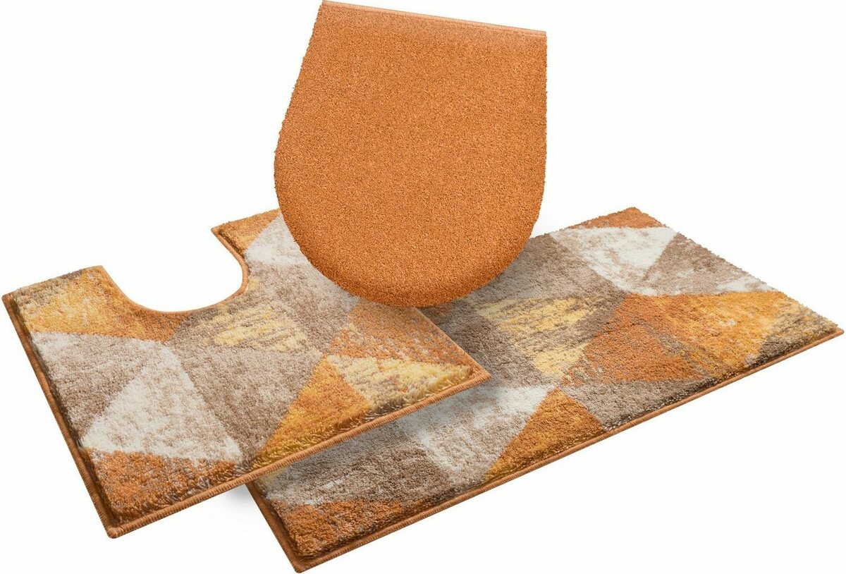 Bild 1 von Badematte Curati Grund, Höhe 20 mm, rutschhemmend beschichtet, strapazierfähig, Polyacryl, rechteckig, 3-tlg. Stand-WC Set, weiche Haptik, Beige