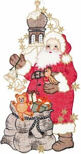 W. Reuter & Sohn - Plauener Spitze® Fensterbild Fensterbild "Santa Claus"(langer Mantel) farbig, Bunt