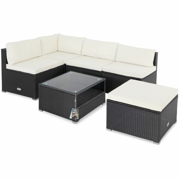 Bild 1 von Casaria® Polyrattan Ecklounge Schwarz/Creme dicke Rückenpolster