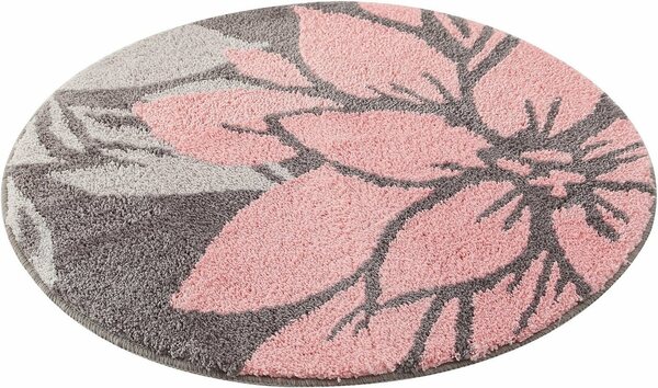 Bild 1 von Badematte Susan Home affaire, Höhe 15 mm, fußbodenheizungsgeeignet, strapazierfähig, Polyester, rund, Blumen-Muster, Badteppich, Badematten auch als 3 teiliges Set & rund, Grau|rosa