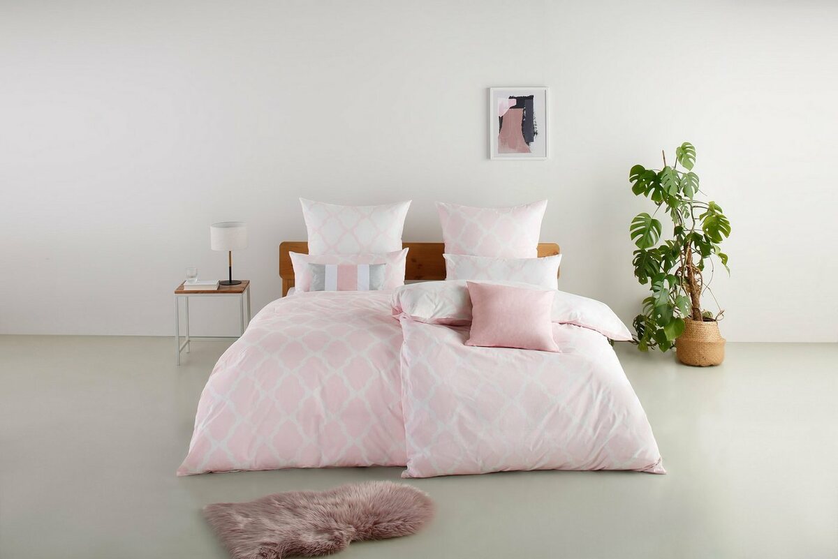 Bild 1 von Wendebettwäsche Alba in Gr. 135x200 oder 155x220 cm, Home affaire, Biber, 3 teilig, Bettwäsche mit Wendeoptik, in verschiedenen Qualitäten, Baumwolle, Rosa|weiß