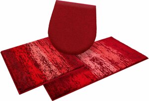 Badematte Plank Grund, Höhe 20 mm, rutschhemmend beschichtet, schnell trocknend, Polyacryl, rechteckig, 3-tlg. Hänge-WC Set, weiche Haptik, Made in Europe, Rot