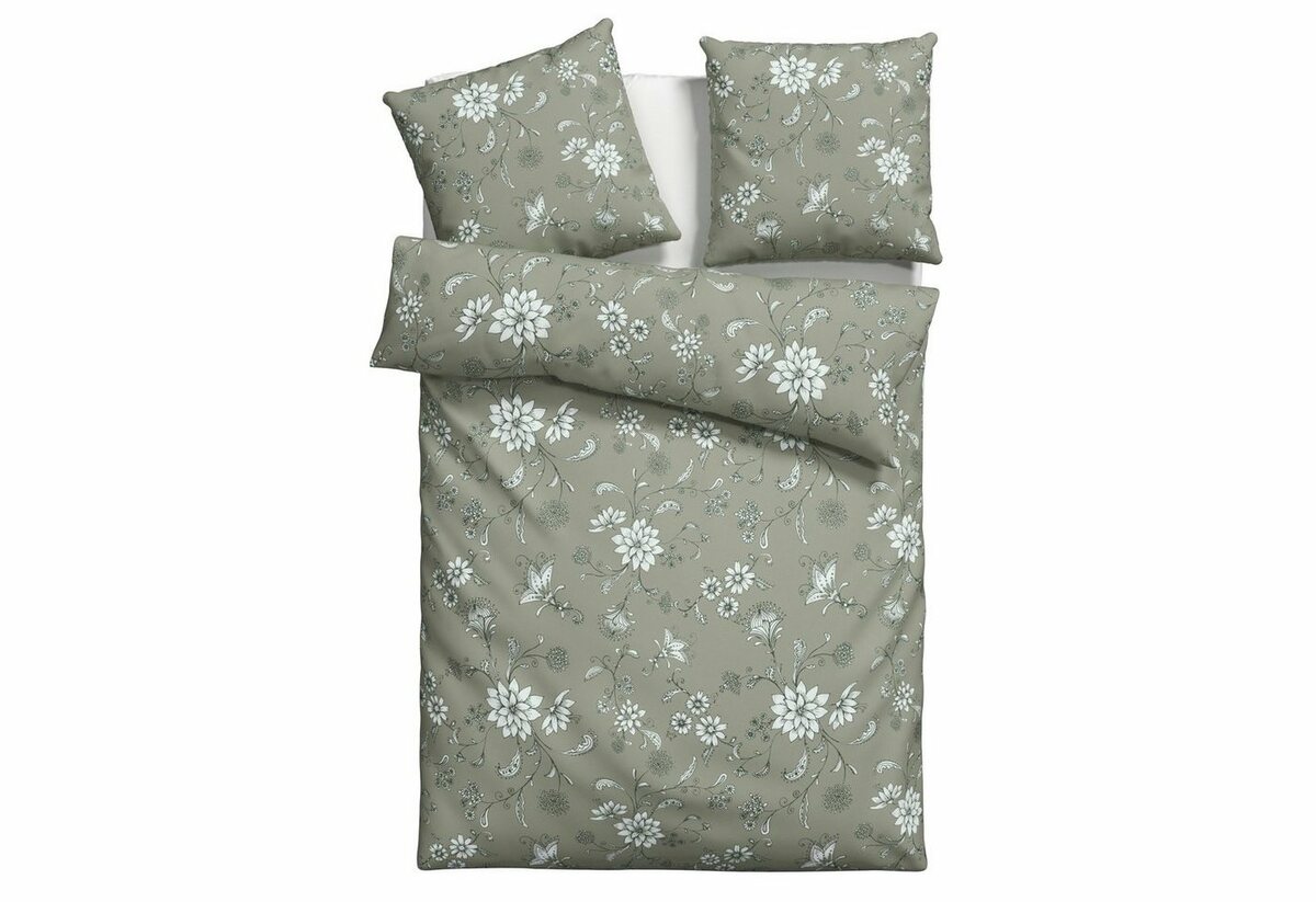 Bild 1 von Bettwäsche Elvona in Gr. 135x200 oder 155x220 cm, Leonique, Renforcé, 2 teilig, Bettwäsche aus Baumwolle, geblümte Bettwäsche mit Reißverschluss, Grün