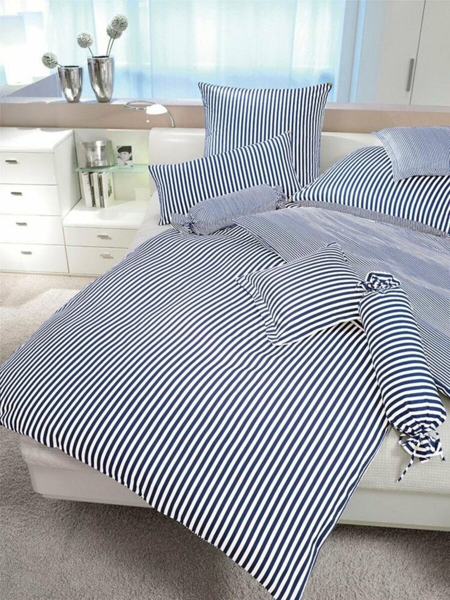 Bild 1 von Wendebettwäsche modernclassic 3912, 100% Baumwolle, Janine, Mako-Satin, 2 teilig, mit Reißverschluss, Streifen Design, Blau
