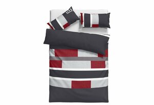Bettwäsche Etienne in Gr. 135x200 oder 155x220 cm, H.I.S, Linon, 2 teilig, Bettwäsche aus Baumwolle, zeitlose Bettwäsche mit Streifen-Design, Grau|rot
