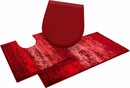 Bild 1 von Badematte Plank Grund, Höhe 20 mm, rutschhemmend beschichtet, schnell trocknend, Polyacryl, rechteckig, 3-tlg. Stand-WC Set, weiche Haptik, Made in Europe, Rot