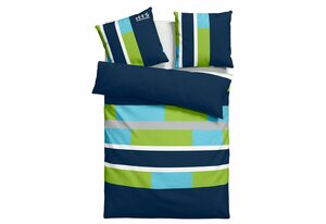 Bettwäsche Etienne in Gr. 135x200 oder 155x220 cm, H.I.S, Linon, 2 teilig, Bettwäsche aus Baumwolle, zeitlose Bettwäsche mit Streifen-Design, Blau|grün