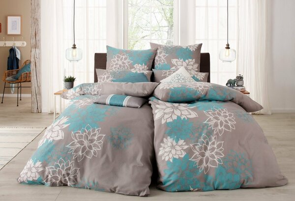 Bild 1 von Bettwäsche Susan in Gr. 135x200 oder 155x220 cm, Home affaire, Biber, 2 teilig, Bettwäsche mit Baumwolle, romantische Bettwäsche mit Blumen, Blau|grau