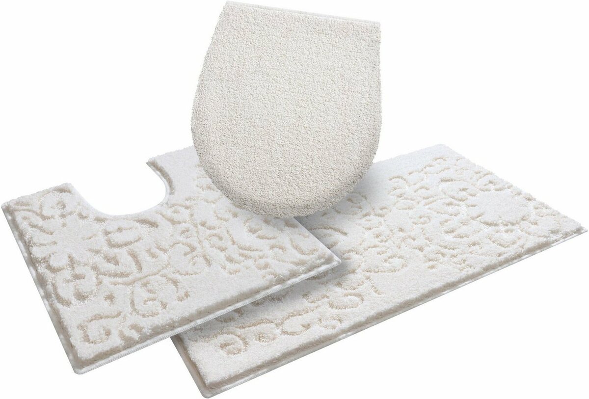 Bild 1 von Badematte Sophia Grund, Höhe 22 mm, rutschhemmend beschichtet, Polyester, rechteckig, 3-tlg. Stand-WC Set, Hoch-Tief-Struktur, Made in Europe, Beige