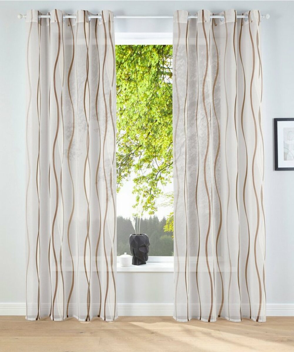 Bild 1 von Gardine Dimona, my home, Ösen (2 St), transparent, Voile, 2-er Set, transparent, Voile, Polyester, Wellen, Beige