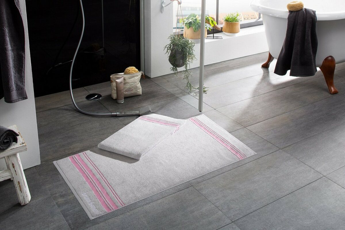 Bild 1 von Badematte Daniel Bruno Banani, Höhe 4 mm, beidseitig nutzbar, schnell trocknend, strapazierfähig, Baumwolle, rechteckig, farbige Bordüre, besonders saugfähig, Badteppich, Hotelmatte, Grau