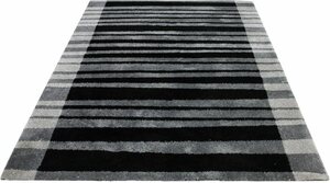 Hochflor-Teppich Cameo-Bordüre, Bruno Banani, rechteckig, Höhe: 27 mm, gestreiftes Muster mit Bordüre, angenehme Haptik, Streifen, Grau