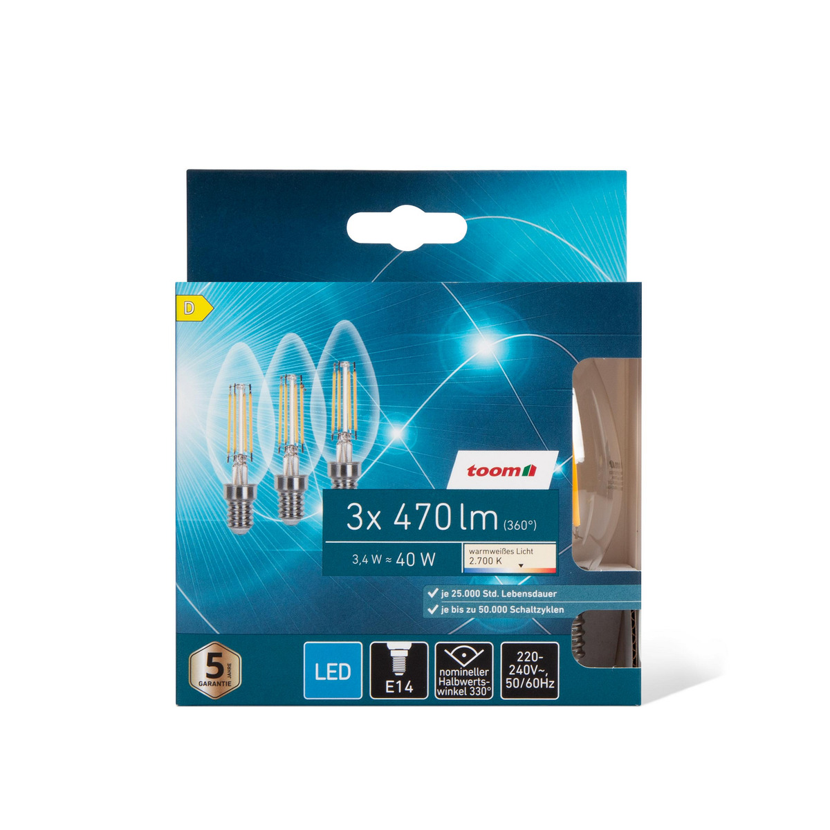 Bild 1 von LED-Kerzenlampe klar warmweiß E14 40 W 470 lm, 3er-Pack