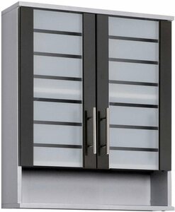Schildmeyer Hängeschrank Nikosia Breite 60 cm, mit Glastüren, hochwertige MDF-Fronten, Metallgriffe, Grau|silberfarben