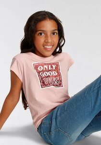 KIDSWORLD T-Shirt ONLY GOOD VIBES kurze modische Form, Rosa