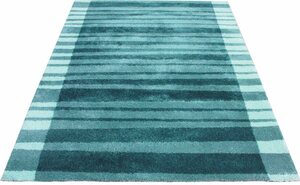 Hochflor-Teppich Cameo-Bordüre, Bruno Banani, rechteckig, Höhe: 27 mm, gestreiftes Muster mit Bordüre, angenehme Haptik, Streifen, Blau