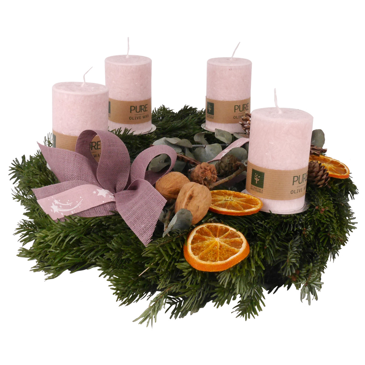 Bild 1 von Adventskranz Nordmanntanne altrosa Ø 35 cm, mit vier Kerzen